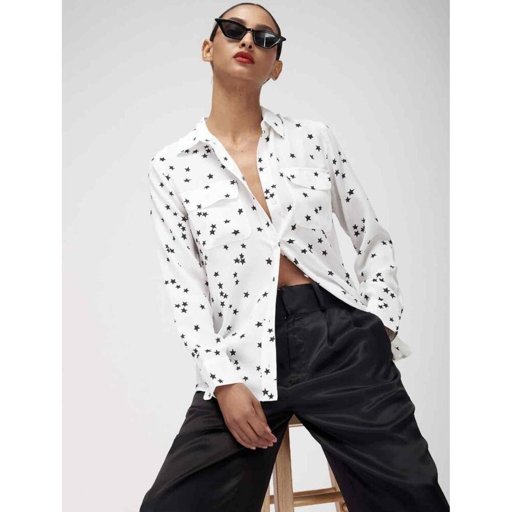 Equipment Slim Signature Silk Shirt in Bright White-Size Small
